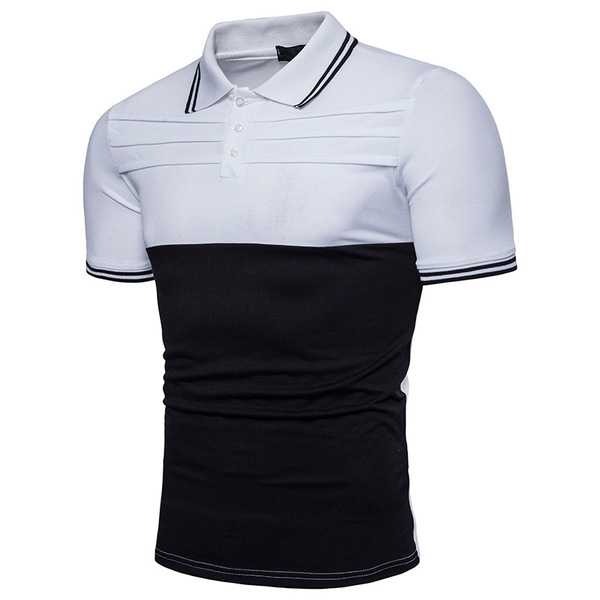 Fashionable multi-color stitching POLO shirt with rib collar 