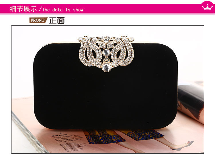 225g Weight Polyester Lining Material Buckle Closure Type Single Shoulder Strap Strap Type Evening Bag Bags Type Solid Color Pattern Fashion Style Royal Blue, Red, Wine Red, Black Color Small Size Retro Crown Diamond Diamond-studded Suede Evening Bag 1