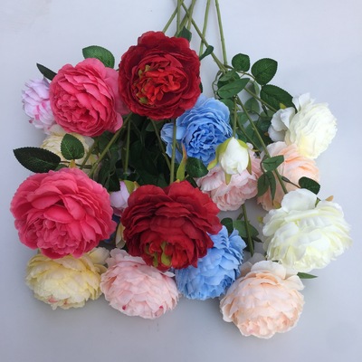 仿真花歐式包芯3頭洋牡丹 婚慶裝飾道具仿真花牡丹花特價批發