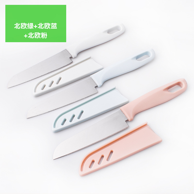水果刀糖果色不锈钢瓜果削皮刀带刀套厨房小工具便携小刀厂价直销详情2