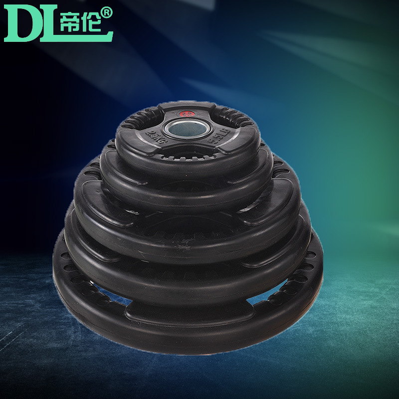 三孔手抓铸铁杠铃片包胶大孔耐摔奥杆哑铃片配重健身用品厂家直销|ru