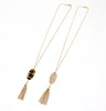 Trend design straw accessory, stone inlay with tassels, long necklace, European style