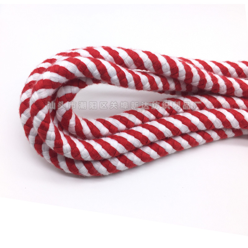 Manufacturers custom Colored cotton cord 3mm-10mm Pet toys 8 rope Red and white Double color Braided rope