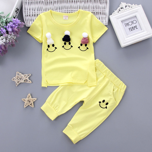 新款韩版男女童夏季短袖套装0-1-2-3-4周岁半女宝宝夏装婴幼儿童