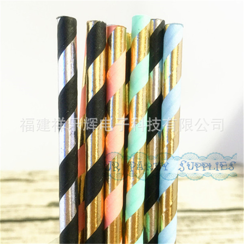彩色烫金环保纸吸管 亚马逊热销环保吸管 烫金粉色薄荷绿蓝色吸管|ru