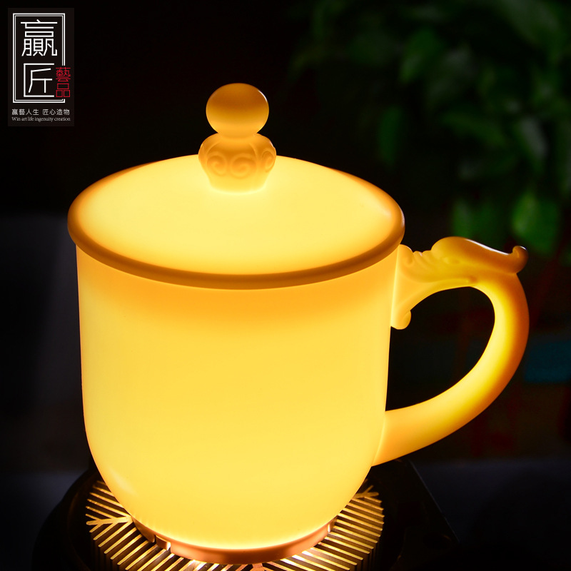 Winjiang dehua porcelana blanca Oficina Taza de cerámica hecha a mano taza de agua taza de regalo Lucky reunión Oficina taza de té