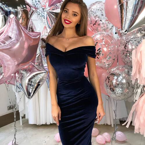 Wine navy black velvet v neck off shoulder evening dress One-Neck Off-the-shoulder birthday party prom Gown banquet Dress