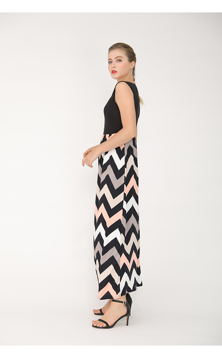 round neck wave pattern sleeveless long dress  NSJR29880