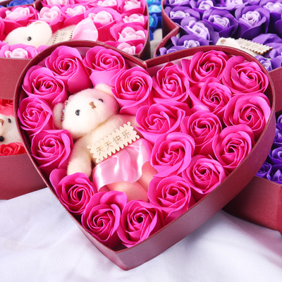 母亲节心形20朵香皂花礼盒小熊情人节永生花创意礼物活动批发|ms