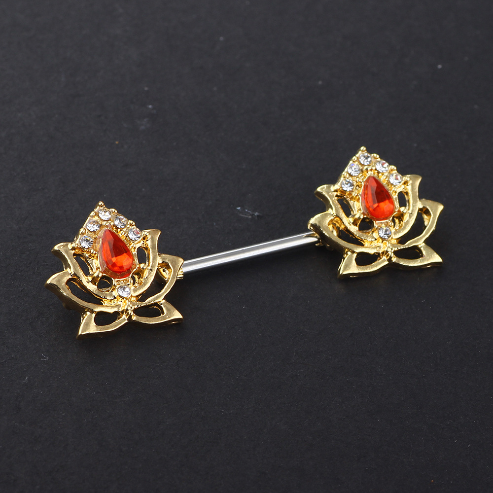 Gold Lotus Water Drop Earrings - Geometric 316L Surgical Steel Ear Piercing Jewelry for Women Fashion detail image 9