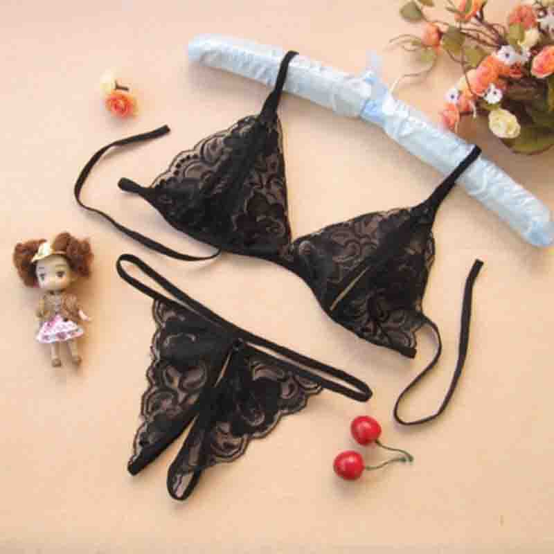New Women's Sexy Underwear Open Sexy Lace Perspective Open Underwear Three-point Uniform Temptation Set