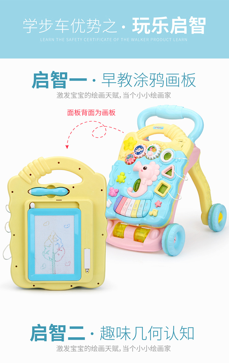 婴儿学步车手推车多功能防侧翻6-7-18月男女宝宝可调速音乐助步车详情图14