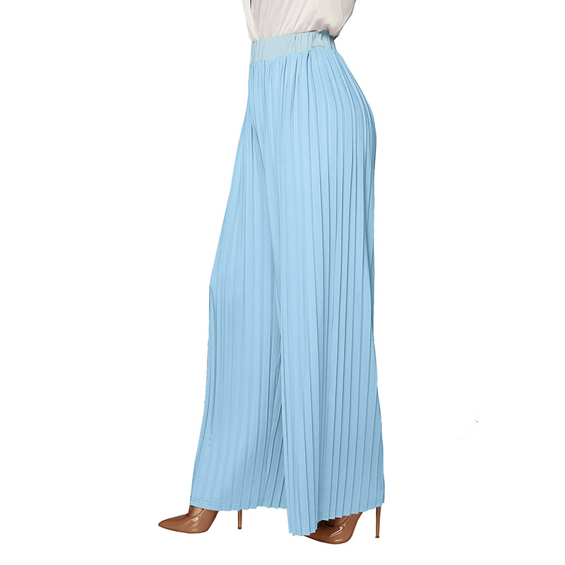 2019 Women Casual Chiffon Wide Legs Pleated Elastic High Waist Fashion ...