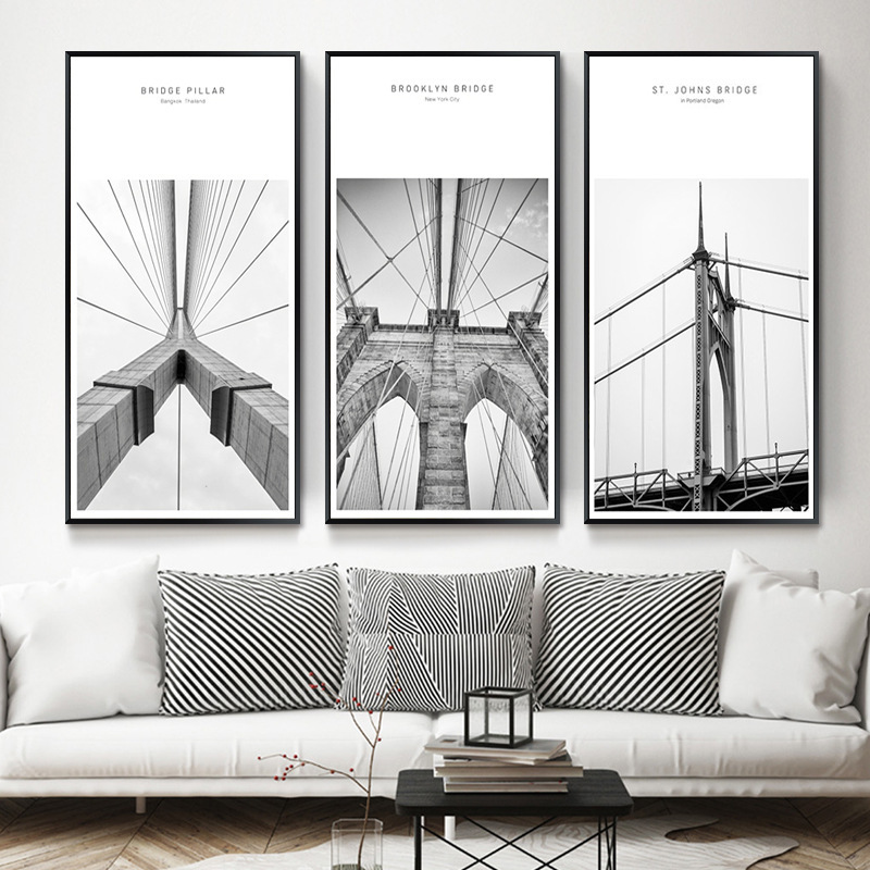 See the world modern simple black and white industrial style porch decorative painting corridor mural building bridge photography hanging painting
