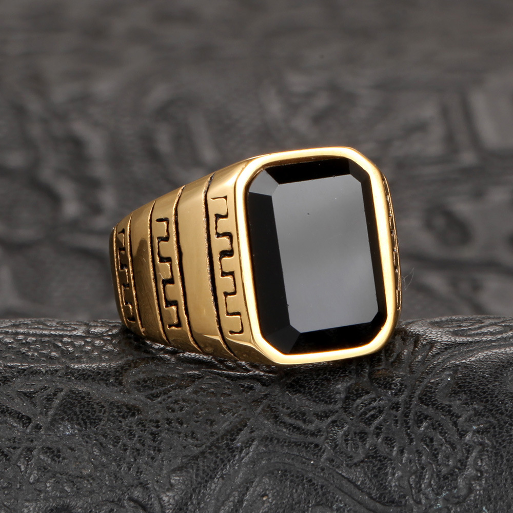 Wide Band Ring Classification Hip-hop Rock Streetwear Geometric Stainless Steel Inlay Artificial Gemstones Men's Wide Band Ring
