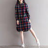 2019 spring and autumn new pattern literature lattice Shirt dress Large Easy Mid length version Dress Versatile Backing skirt