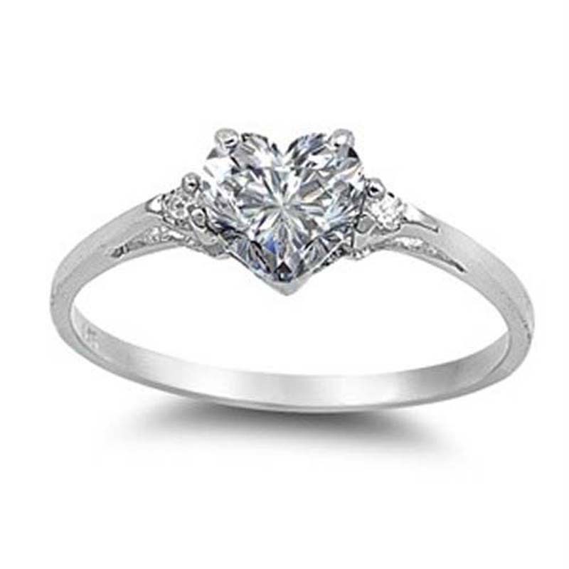 Copper Material Silver Plated Plating Cute Heart Shape Copper Plating Inlay Zircon Silver Plated Rings