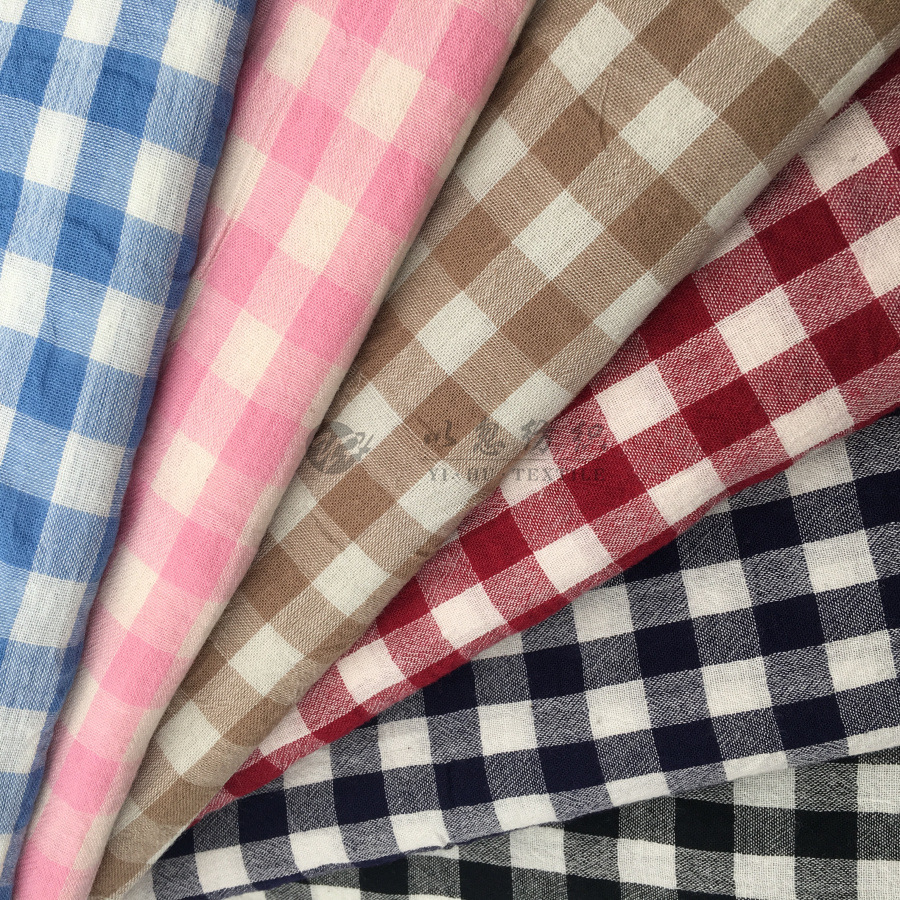 现货供应 色织面料 全棉水洗格子 全棉面料 童装女装 批发