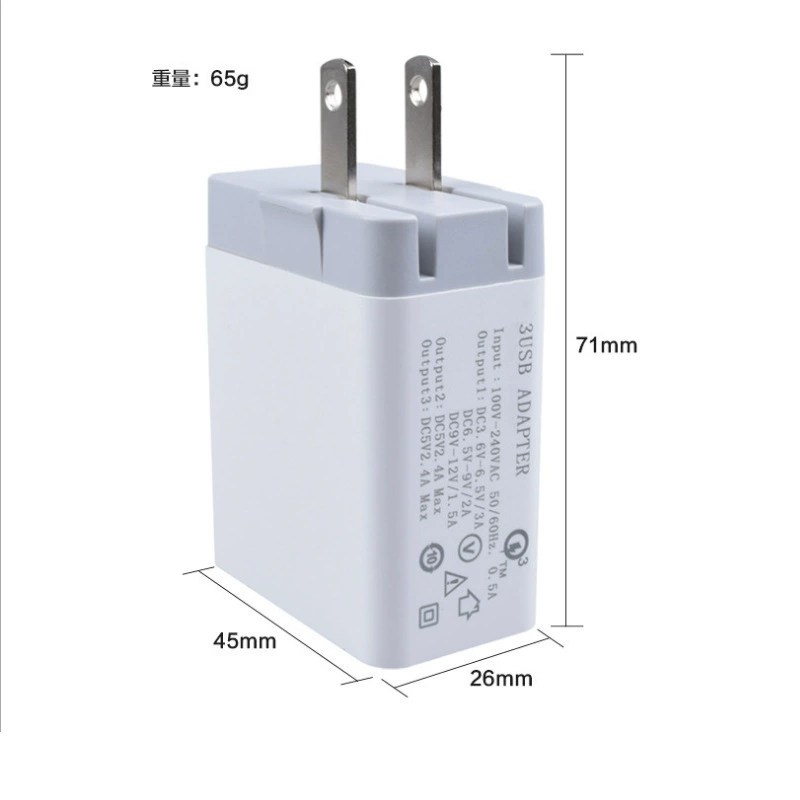 QC 3.0 быстрое зарядное многопортовое — зарядное устройство с 3 USB-портами, умное складное, американская вилка, путешественное, 18W PD