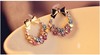 Retro earrings with bow, accessory, Korean style, diamond encrusted, flowered, wholesale