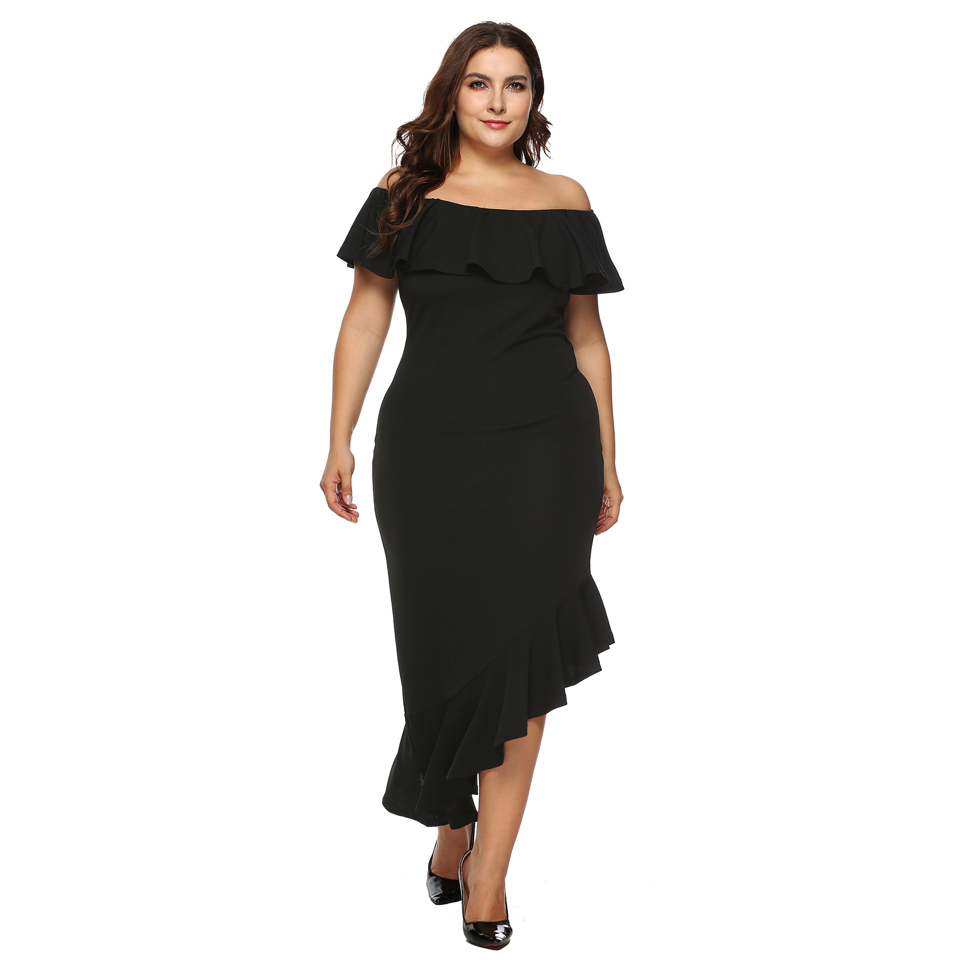 plus size ruffled irregular evening dress  NSOY26840