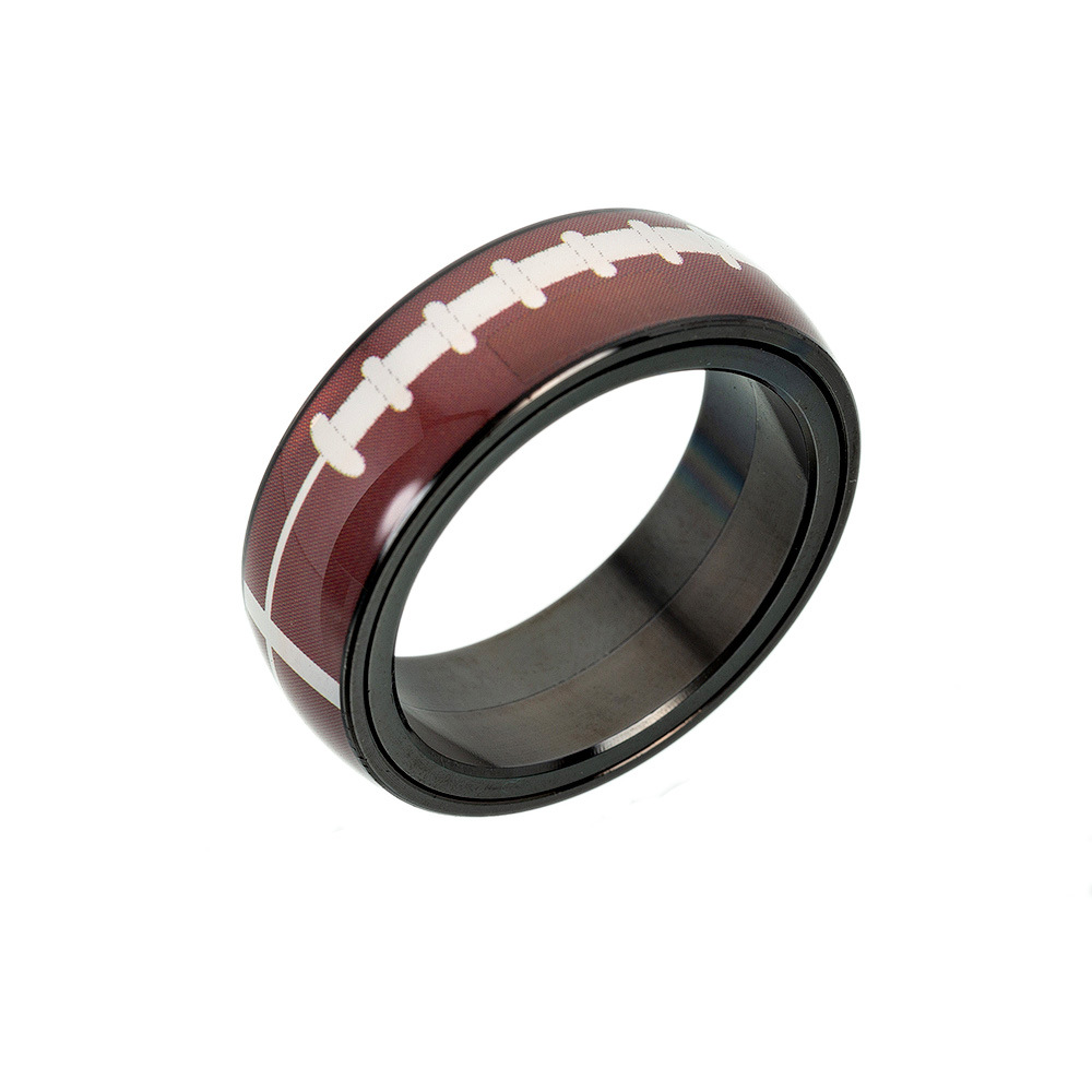 Fashion Football Basketball Baseball Rugby Stripe Titanium Steel Ring display picture 12