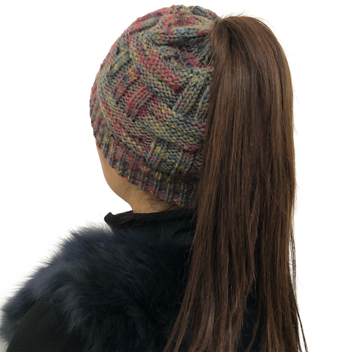 Knitted Bamboo Braided Colorful Pullover Hat