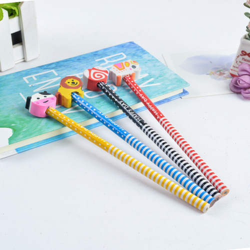 Factory Wholesale HB Elementary School Pencils for Children, Cartoon Cute Rubber-Tipped Pencils, Creative Festival Prize Gift