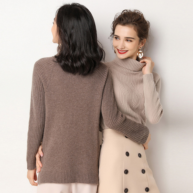 2019 new women’s high collar cashmere sweater Korean loose bottomed sweater solid color split Pullover Sweater