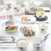 厂家直销家用陶瓷餐具一家人盘碗筷匙可爱卡通图案亲子家庭装饭碗