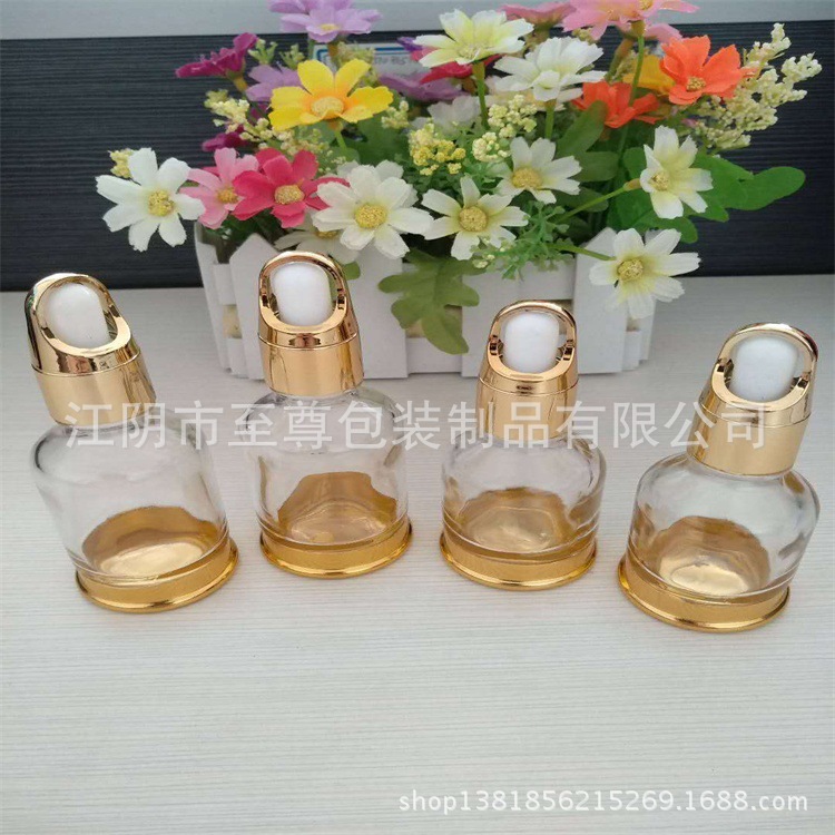 20ml 30托底瓶精华液瓶 金属底座 ABS全塑电镀透明玻璃
