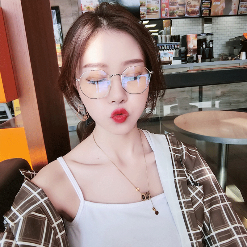 2019新款时尚潮流金属防蓝光辐射电脑平光眼镜男女版大框复古|ru