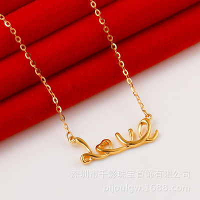 For color Golden Rose Gold Necklace Female models LOVE love Nested chain Clavicle chain Child gold AU750 Gold 18K Gold