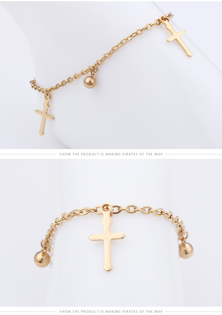 Titanium Steel Cross Anklet Balls Pendent Anklet Wholesale Nihaojewelry display picture 2