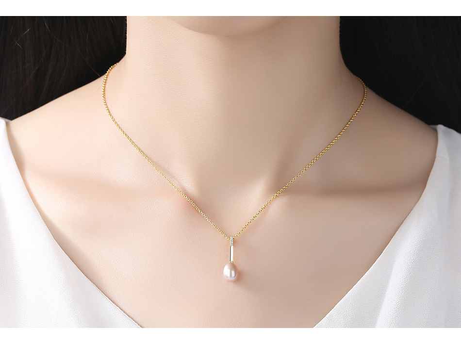 Collana in argento sterling S925 da donna con ciondolo in zircone 3A con micro perle d'acqua dolce da 7-8 mm_voghion.com