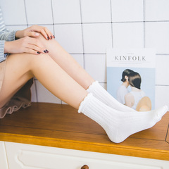 韓版純色中筒襪森系文藝學院風棉襪學生泡泡口麻花lolita軟妹女襪