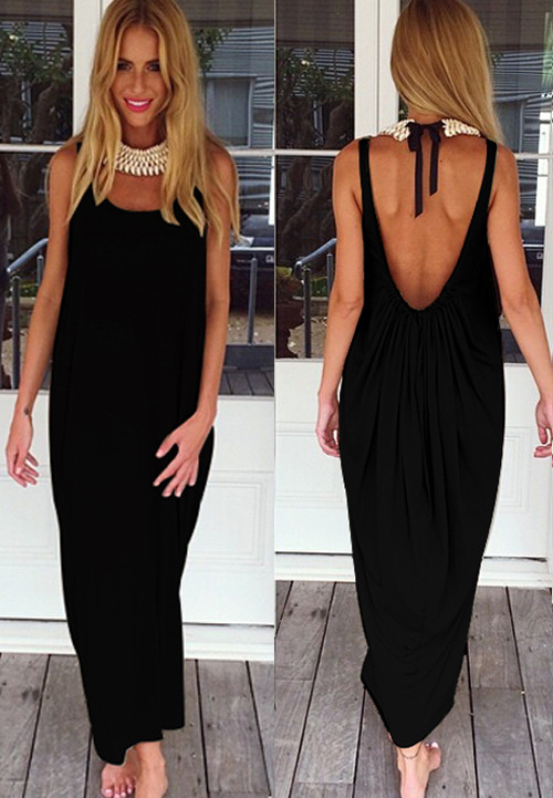 Backless Maxi Dress Loose Fit Sleeveless Available in 5 Colors Perfect for Summer Parties Wholesale Options