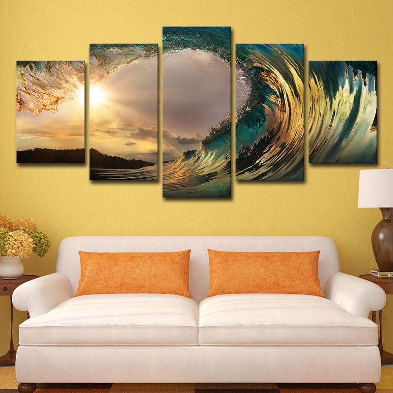 Cross-border Source home decoration living room wall 5 waves seascape Photo Sunset Beach poster Cross-border Source home decoration living room wall 5 waves seascape Photo Sunset Beach poster