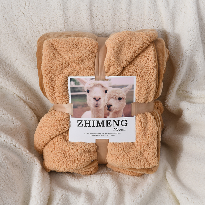 Directo de fábrica de doble capa de lana de cordero manta de franela engrosada coral polar manta de color sólido impreso LOGO al por mayor