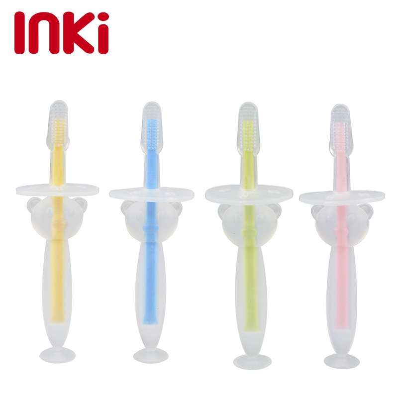 卡通小熊矽膠牙磨牙刷四色可選中小兒童9-24個月專用柔軟按摩牙床