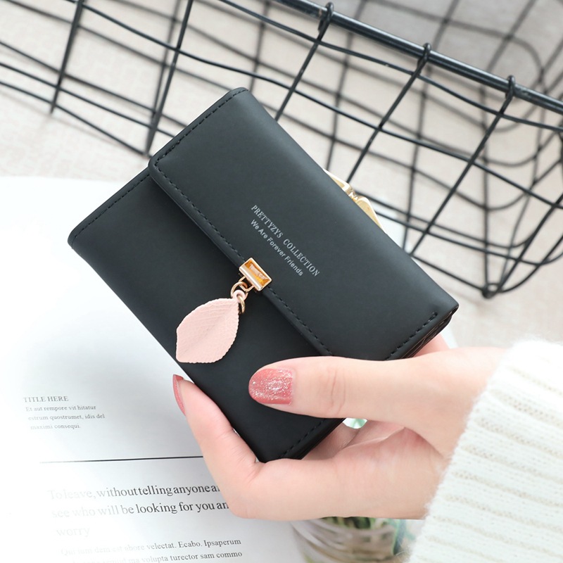 Cross border new pattern Korean Edition Solid Pendant Clamp coin purse fold Buckle lady have cash less than that is registered in the accounts Leaf wallet