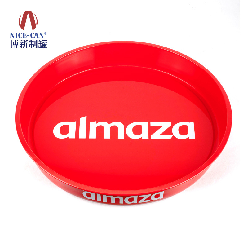 厂家定制马口铁隔热防滑圆形金属托盘大号酒吧促销啤酒水果铁盘子