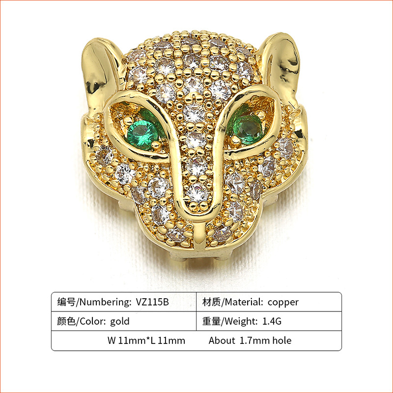 Micro-inlaid Zircon Green Eye Leopard Head Diy Copper Bracelet Accessories display picture 1