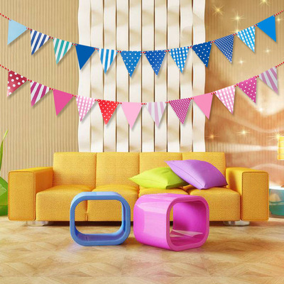 节庆派对装饰布置彩旗生日彩色挂旗三角旗韩式可爱生日拉花彩旗
