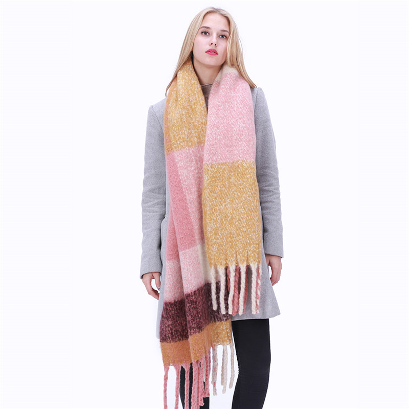 New Autumn And Winter Scarf Thick Plaid Long Fringed Double-sided Cashmere Warm Shawl Scarf display picture 4