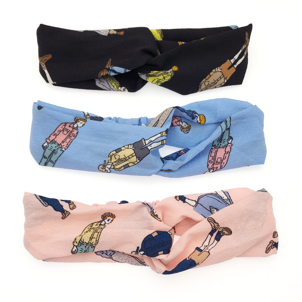 Korean Version Of Fashion Cartoon People Cloth Art Cross Loose Tendon Hair Headband Hairpin Wholesale display picture 7