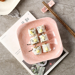 7英寸日式和風手繪釉彩雪花陶瓷餐具家用餐廳飯菜盤如意四方盤子