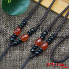 厂家直销 手工编织百搭款红玛瑙吊坠绳批发 长款毛衣链玉石吊坠绳