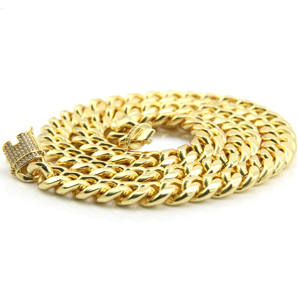 Europe And America Large Gold Chain Grinding Cuban Chain Leading Buckle Hip-hop Necklace display picture 4