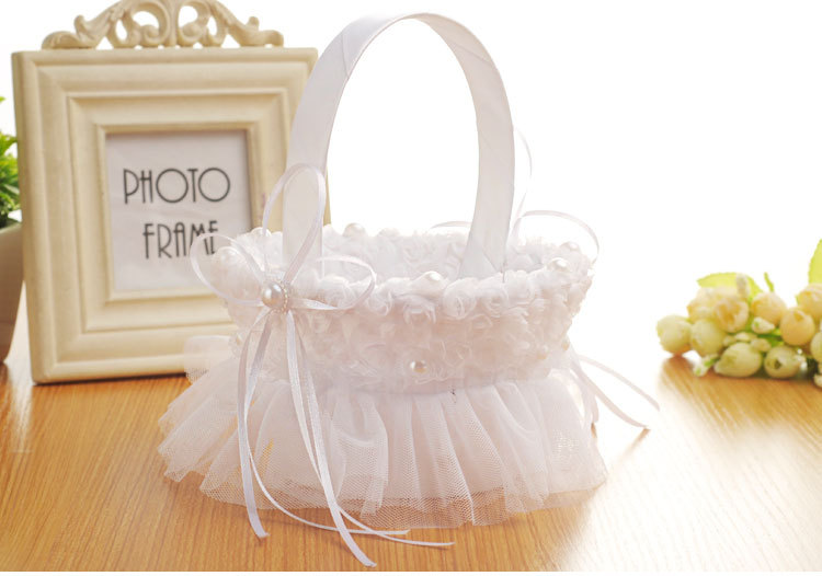 Wedding products, wedding products, wedding products, wedding products, Western-style creative wedding products, bride's hand-held flower basket, lace lace, flower girl's flower basket, small wedding supplies wholesale detail image 1